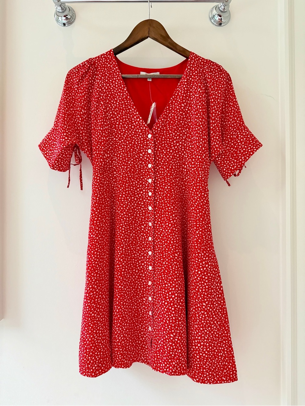 NWT Madewell Red Floral Button Front Mini Dress Tie Sleeve Size 00